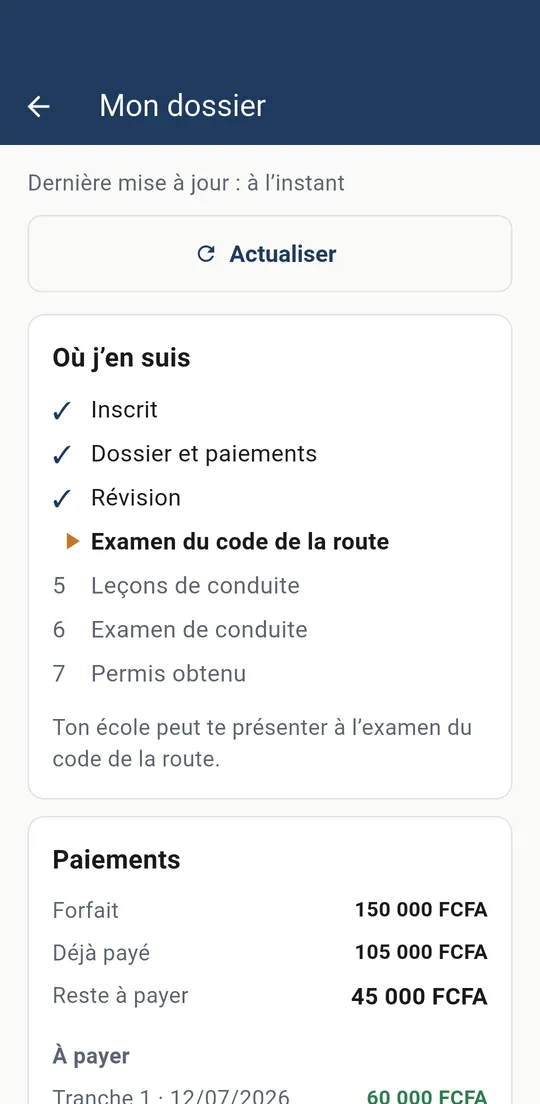 Le dossier du candidat : où il en est, ce qu’il a payé