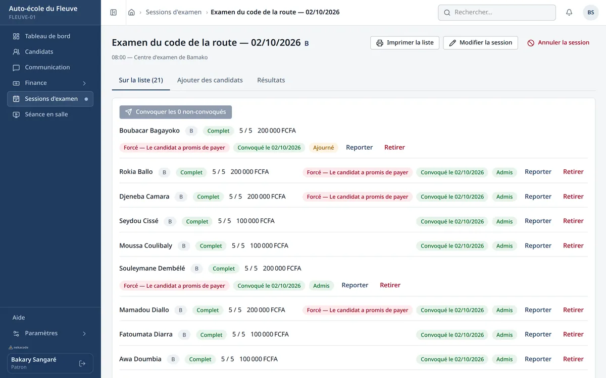Une session d’examen du code dans Nekacode